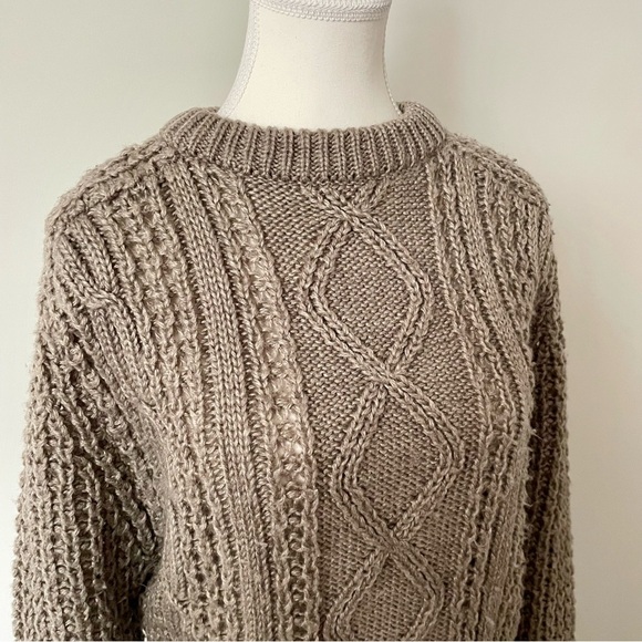Vintage Arctic Ice Cable Knit Fisherman Wool Blend Sweater Beige Grey Size Small - Picture 3 of 4